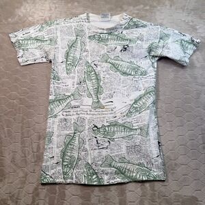 VTG 90s Wildwood Productions Fish Newspaper AOP Shirt Sz Med Storage Stains USA